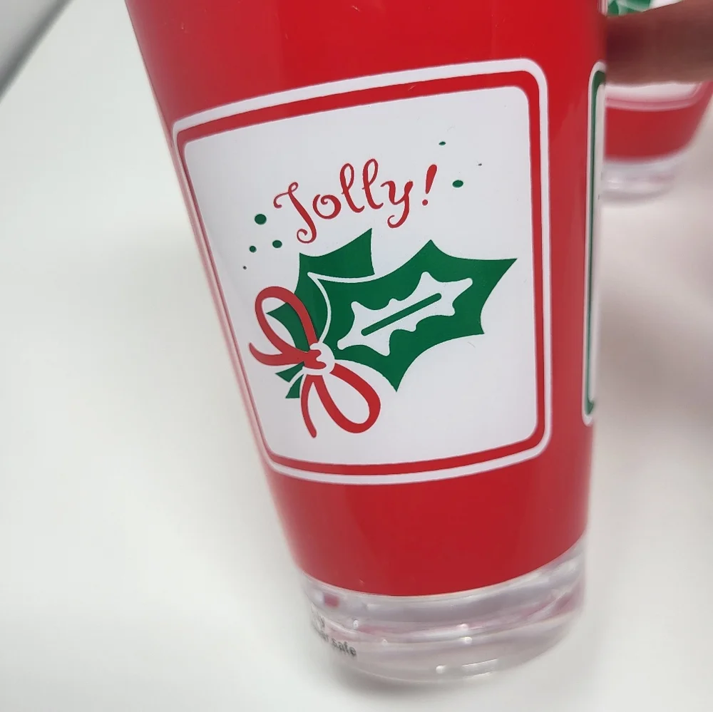 Bundle of 4 Tumblers Hard Plastic Reusable Holiday‎ Christmas 16 oz